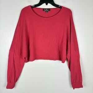 Lulus Oversized Top Pullover Cropped Red Blouse sz L Casual Cozy Comfort